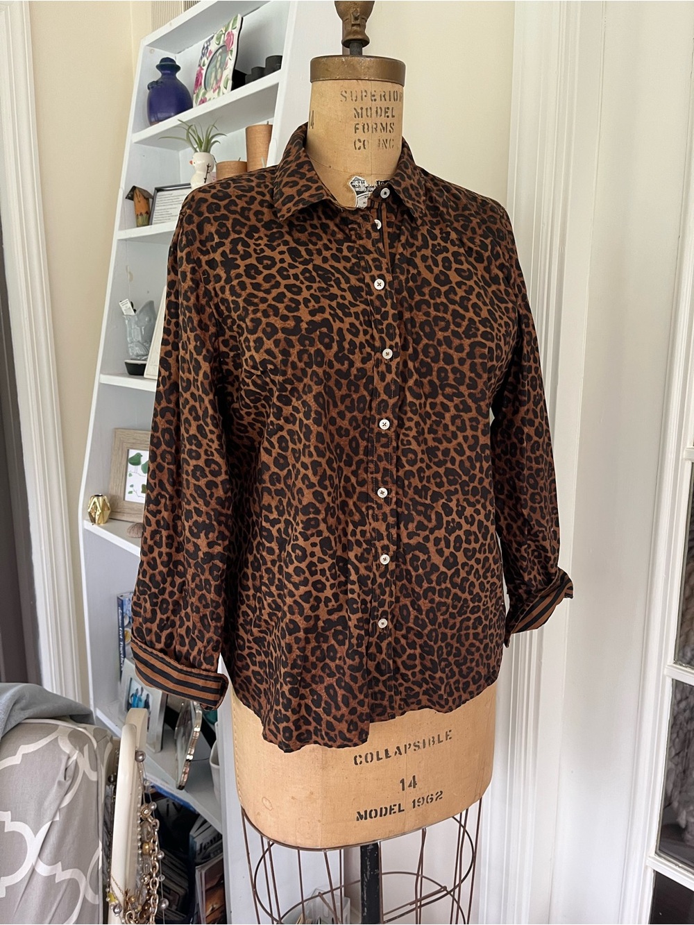 Talbots Petite Leopard-Print Button Blouse in Brown and Black